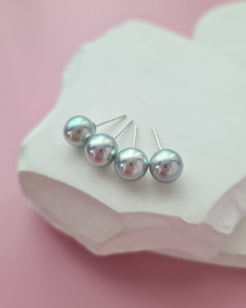 Silver Blue Akoya Pearl Stud Earrings | 18K White Gold | 7.5mm-8mm