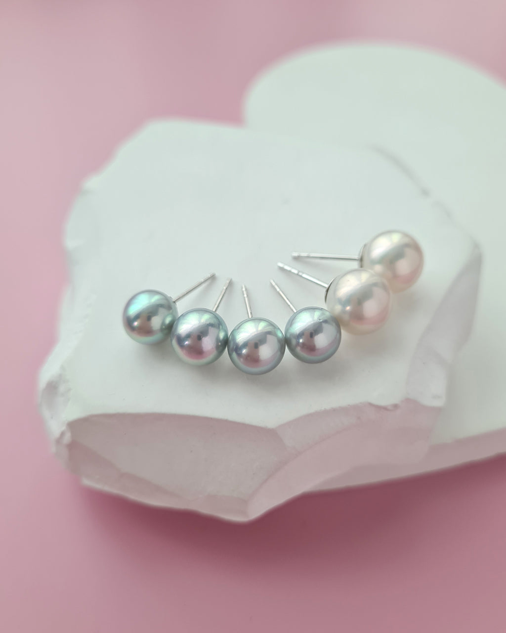 Silver Blue Akoya Pearl Stud Earrings | 18K White Gold | 7.5mm-8mm