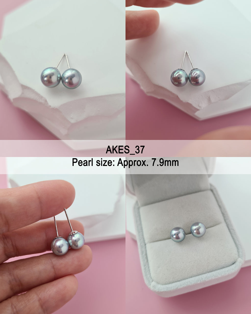 Silver Blue Akoya Pearl Stud Earrings | 18K White Gold | 7mm - 7.5mm