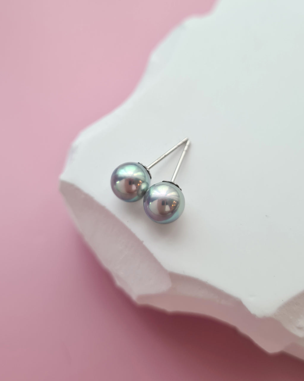 Silver Blue Akoya Pearl Stud Earrings | 18K White Gold | 7mm - 7.5mm