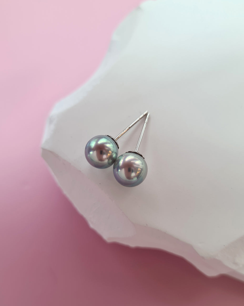 Silver Blue Akoya Pearl Stud Earrings | 18K White Gold | 7mm - 7.5mm