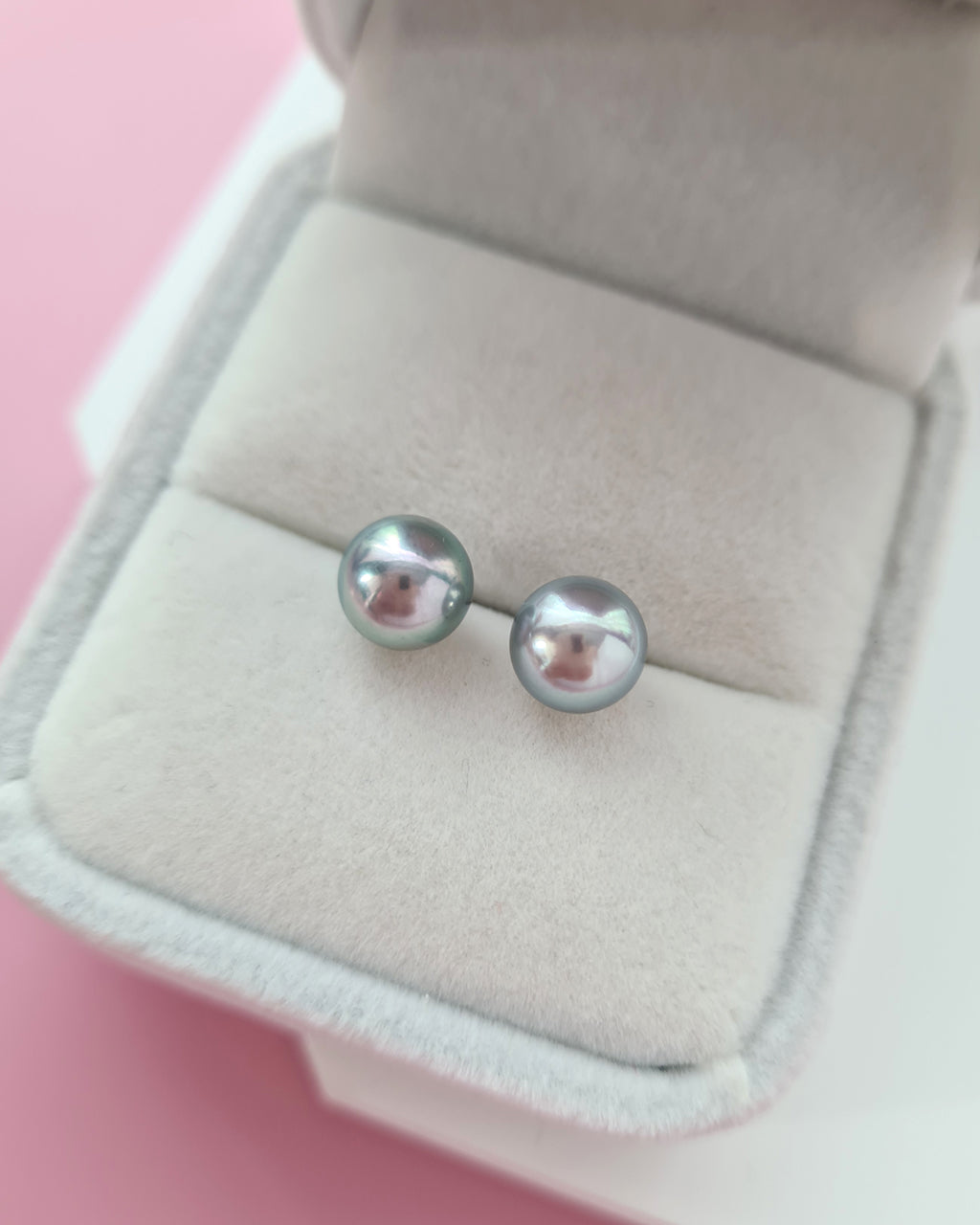 Silver Blue Akoya Pearl Stud Earrings | 18K White Gold | 7mm - 8mm