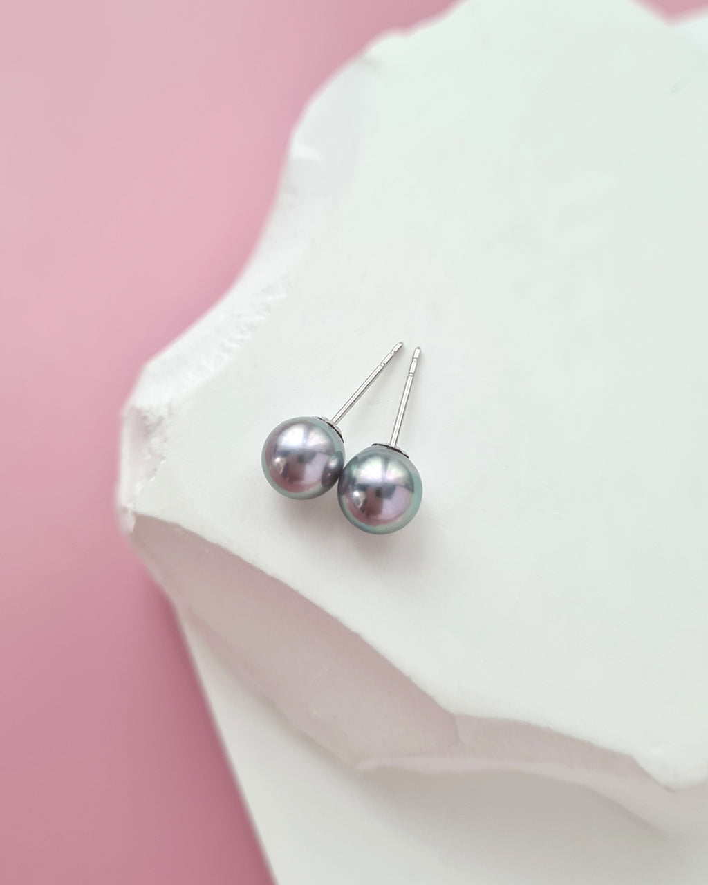Silver Blue Akoya Pearl Stud Earrings | 18K White Gold | 6mm-6.5mm | Exact Pair
