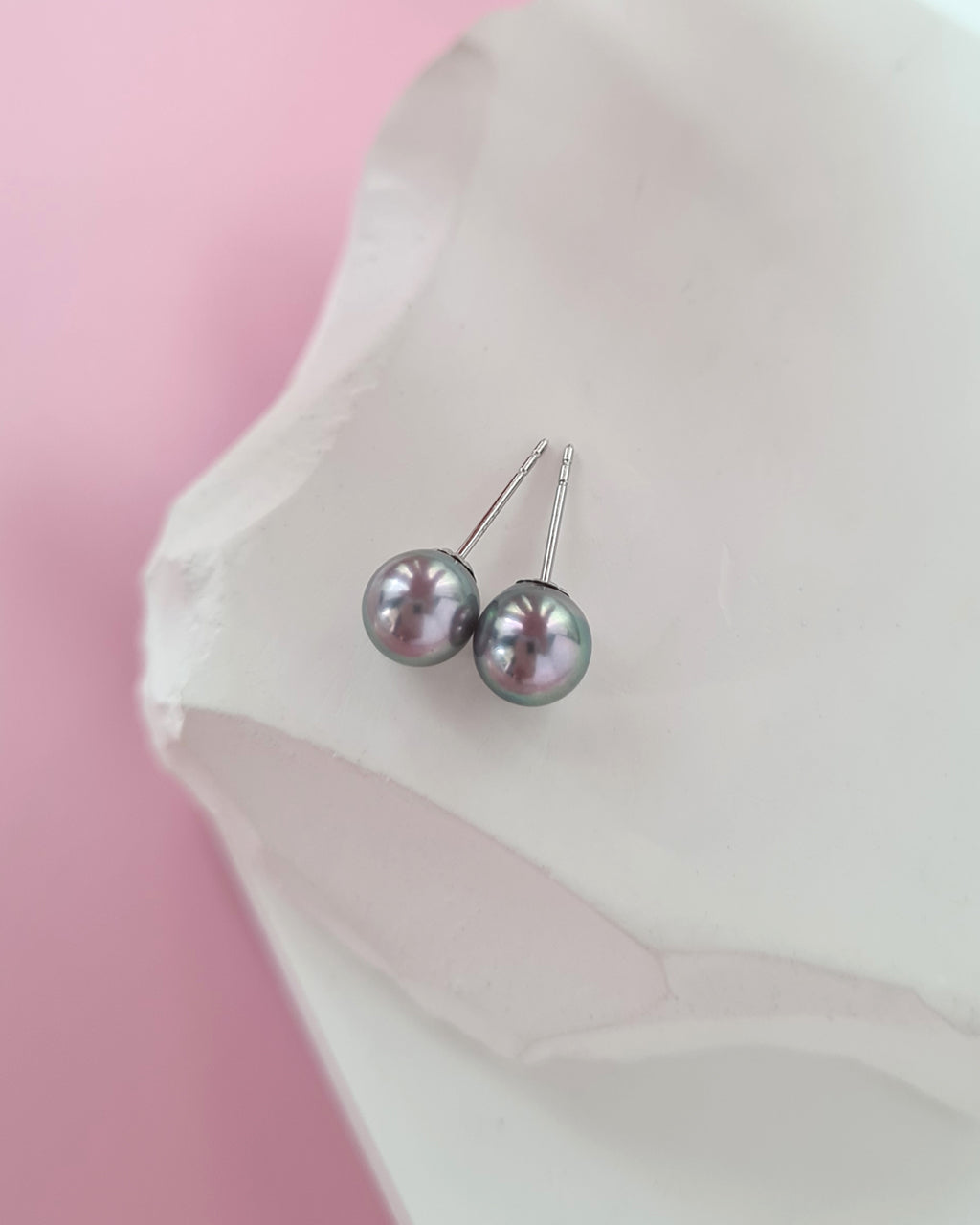 Silver Blue Akoya Pearl Stud Earrings | 18K White Gold | 6mm-6.5mm | Exact Pair