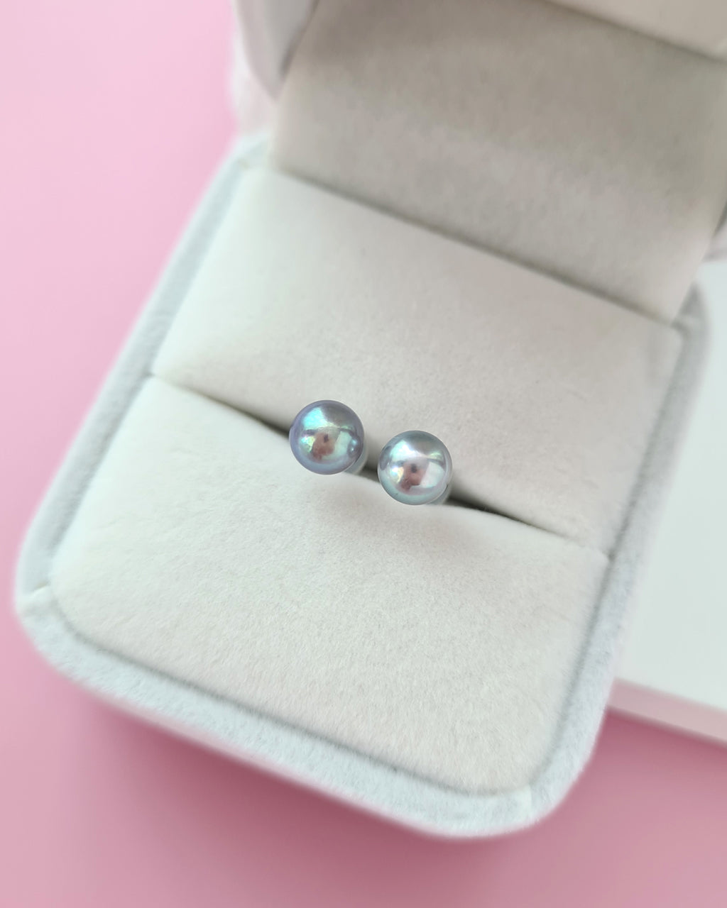 Silver Blue Akoya Pearl Stud Earrings | 18K White Gold | 6mm-6.5mm | Exact Pair