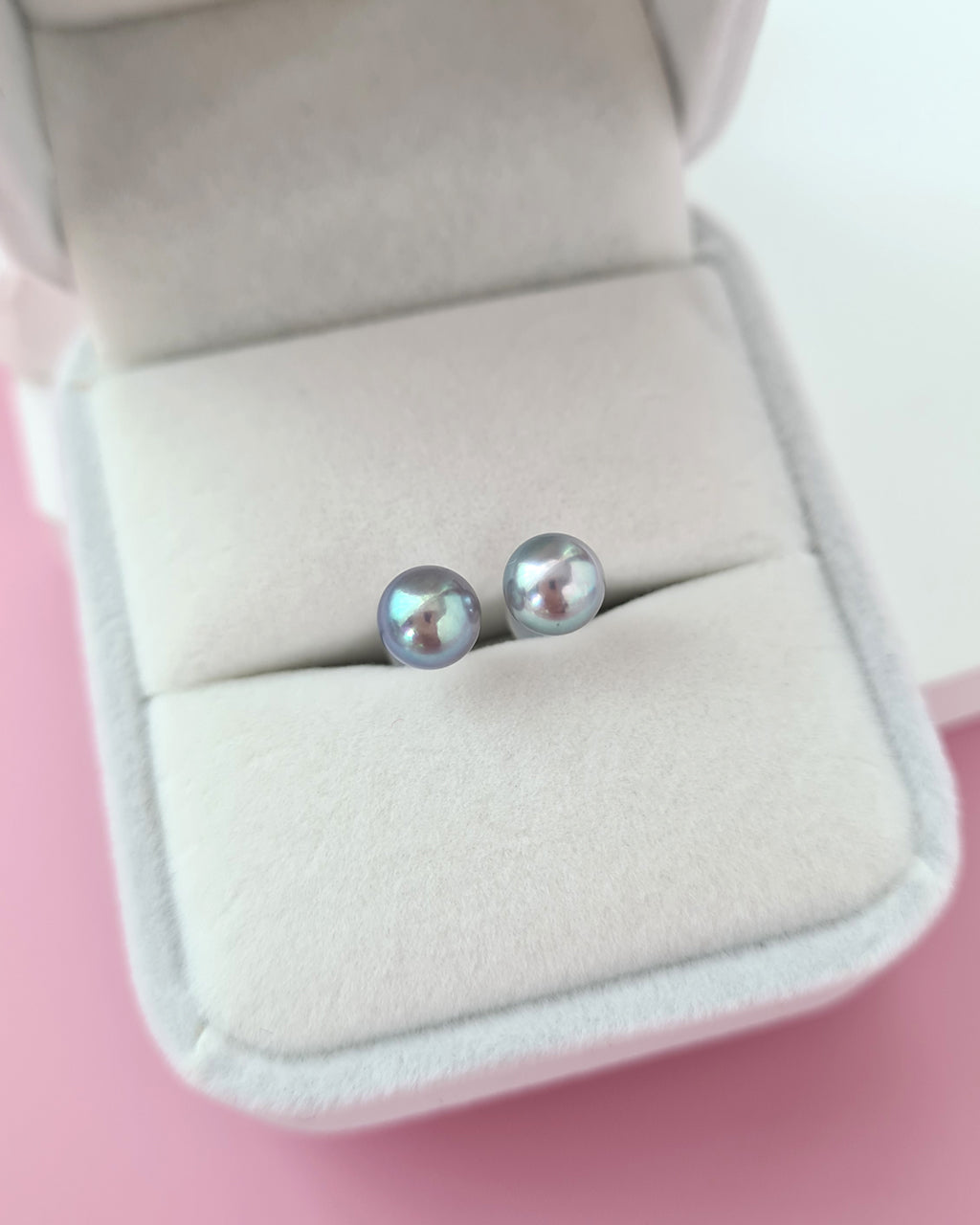 Silver Blue Akoya Pearl Stud Earrings | 18K White Gold | 6mm-6.5mm | Exact Pair
