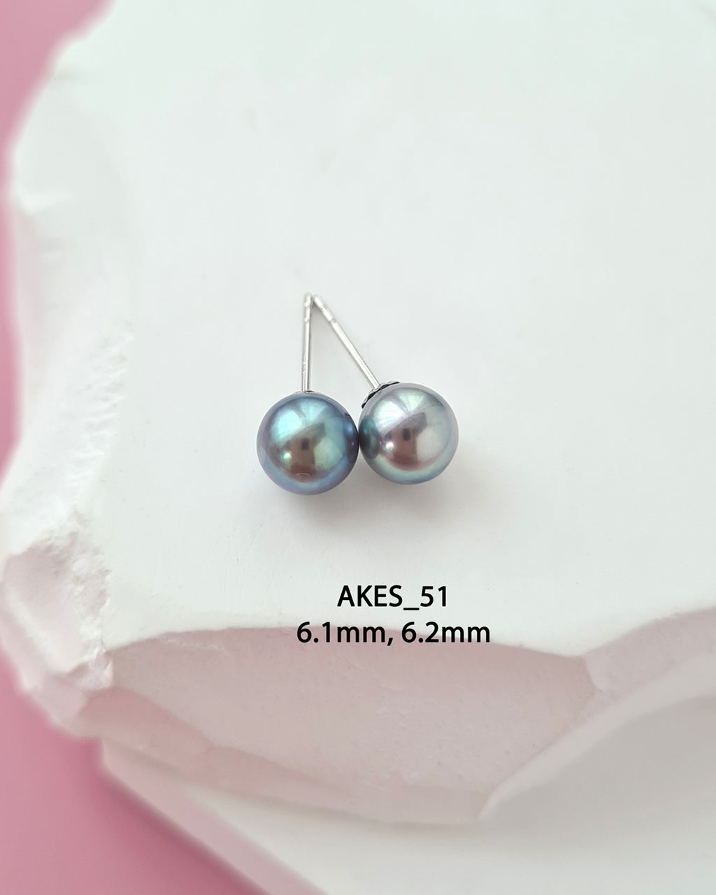 Silver Blue Akoya Pearl Stud Earrings | 18K White Gold | 6mm-6.5mm | Exact Pair