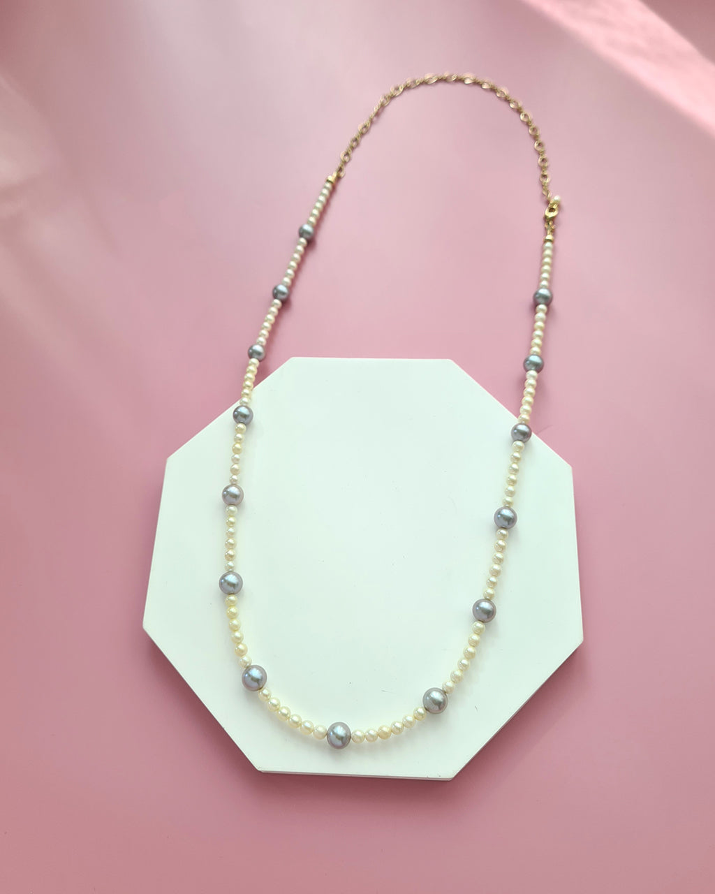 Silver Blue Akoya and Baby Gold Akoya Pearl Necklace, Modern Pearl Jewelry Handmade in Singapore