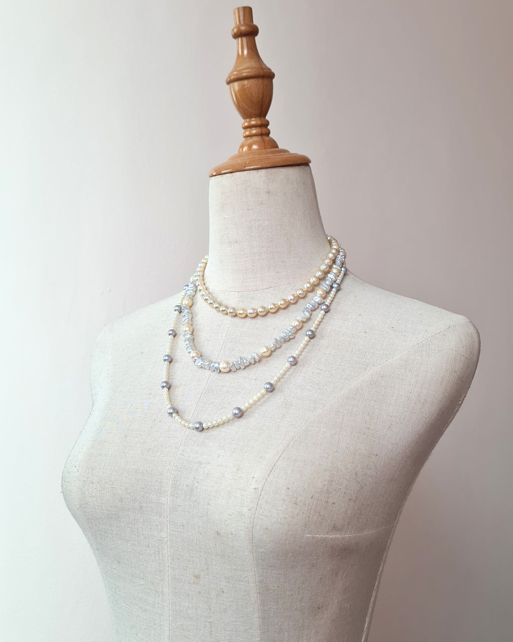 Silver Blue Akoya and Baby Gold Akoya Pearl Necklace, Modern Pearl Jewelry Handmade in Singapore
