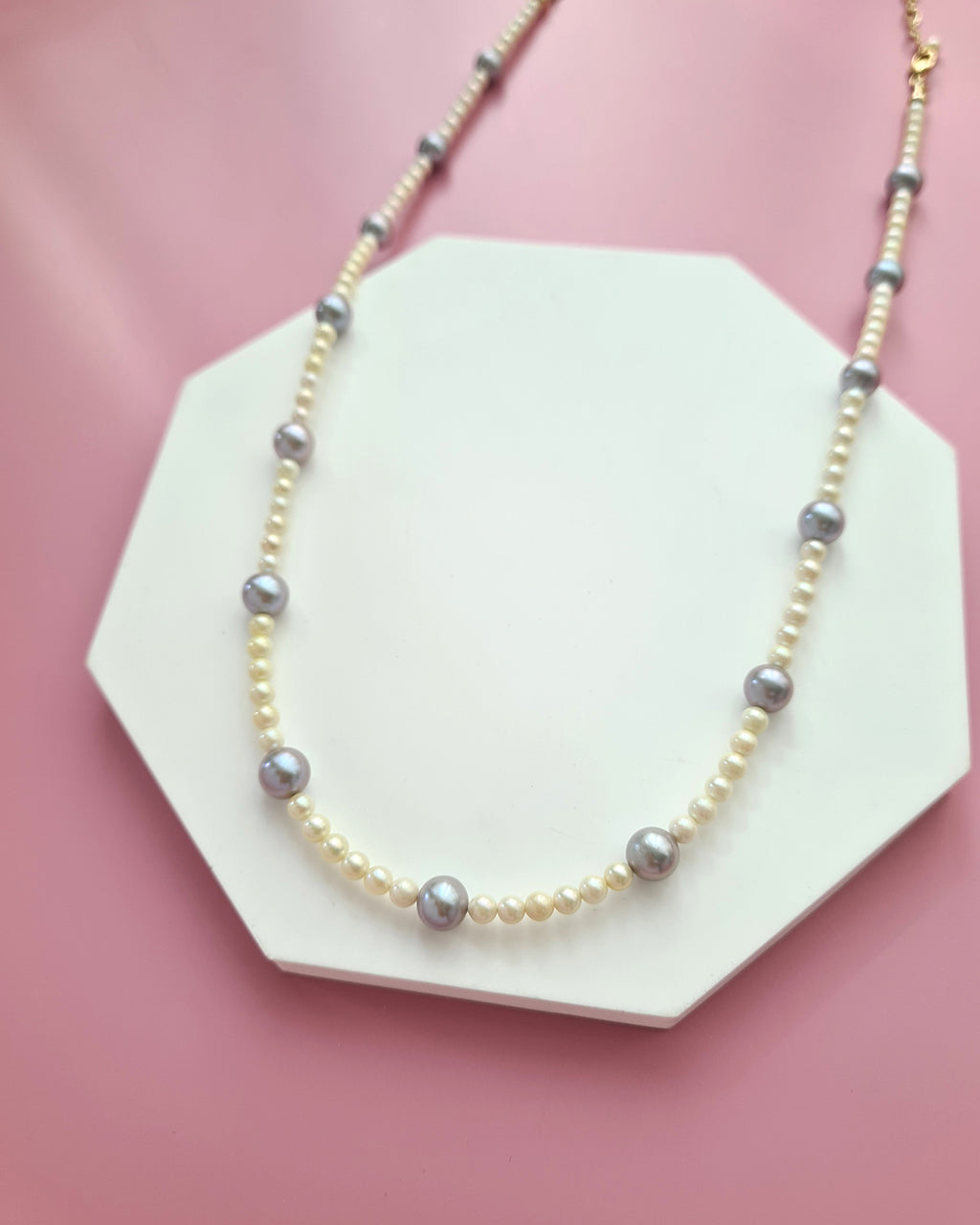 Silver Blue Akoya and Baby Gold Akoya Pearl Necklace, Modern Pearl Jewelry Handmade in Singapore