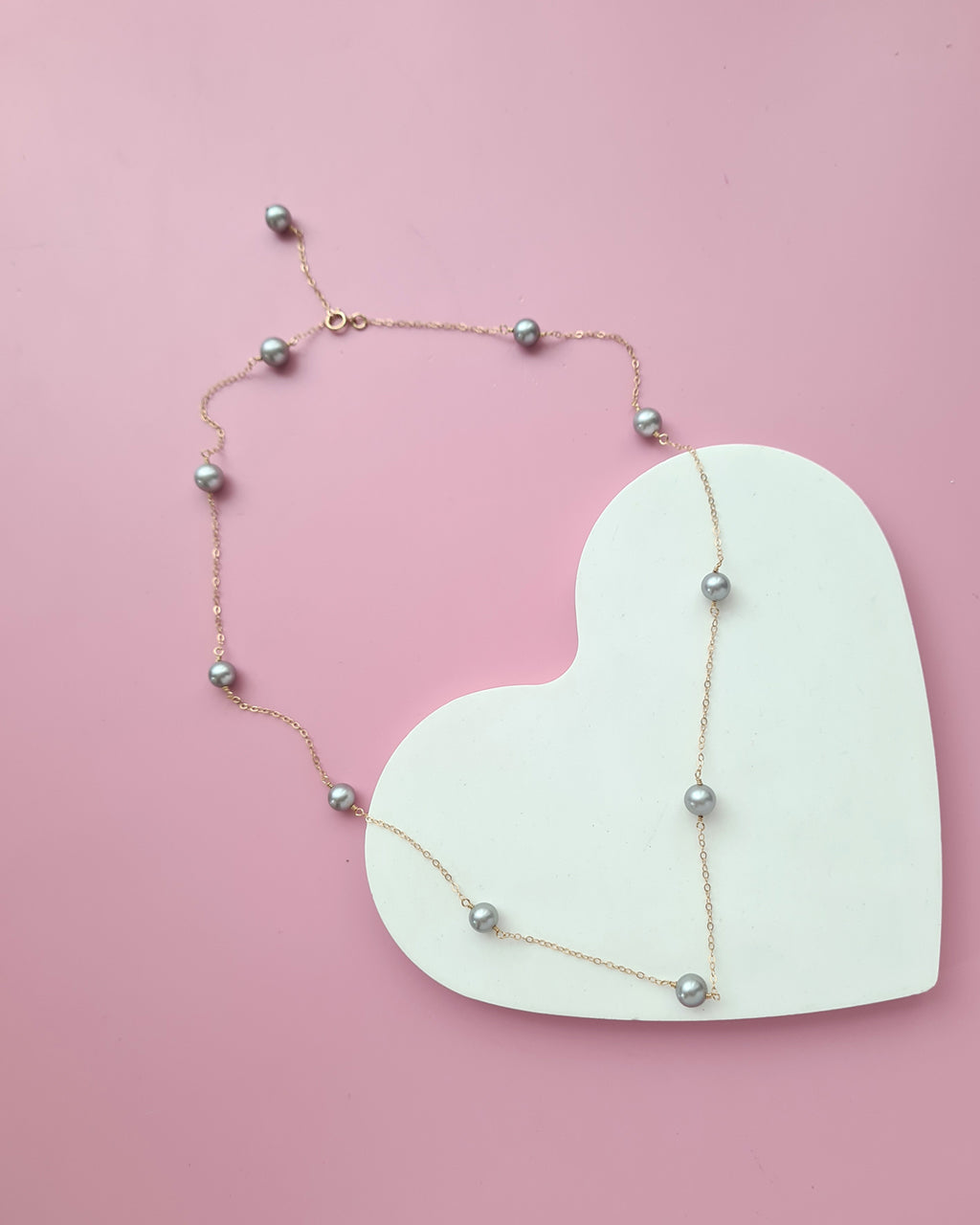 Silver Blue Akoya Pearl Floating Pearl Necklace, Modern Pearl Jewelry in Singapore