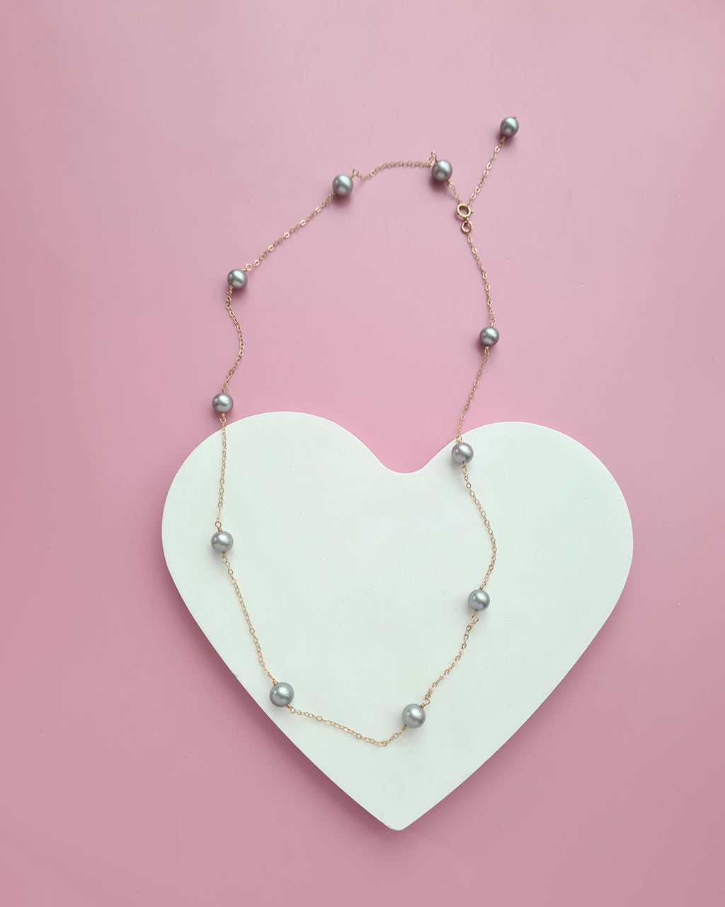 Silver Blue Akoya Pearl Floating Pearl Necklace, Modern Pearl Jewelry in Singapore