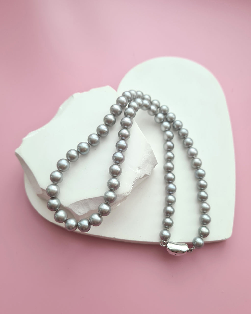 Silver Grey Blue Akoya Pearl Necklace - 6.5mm-7.3mm