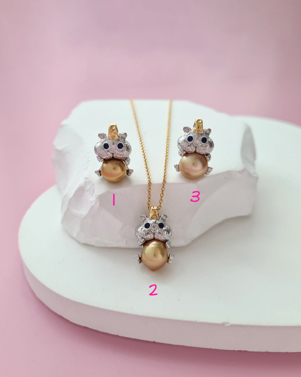 South Sea Pearl Hamster Pendant Necklace, Handmade Pearl Jewelry in Singapore