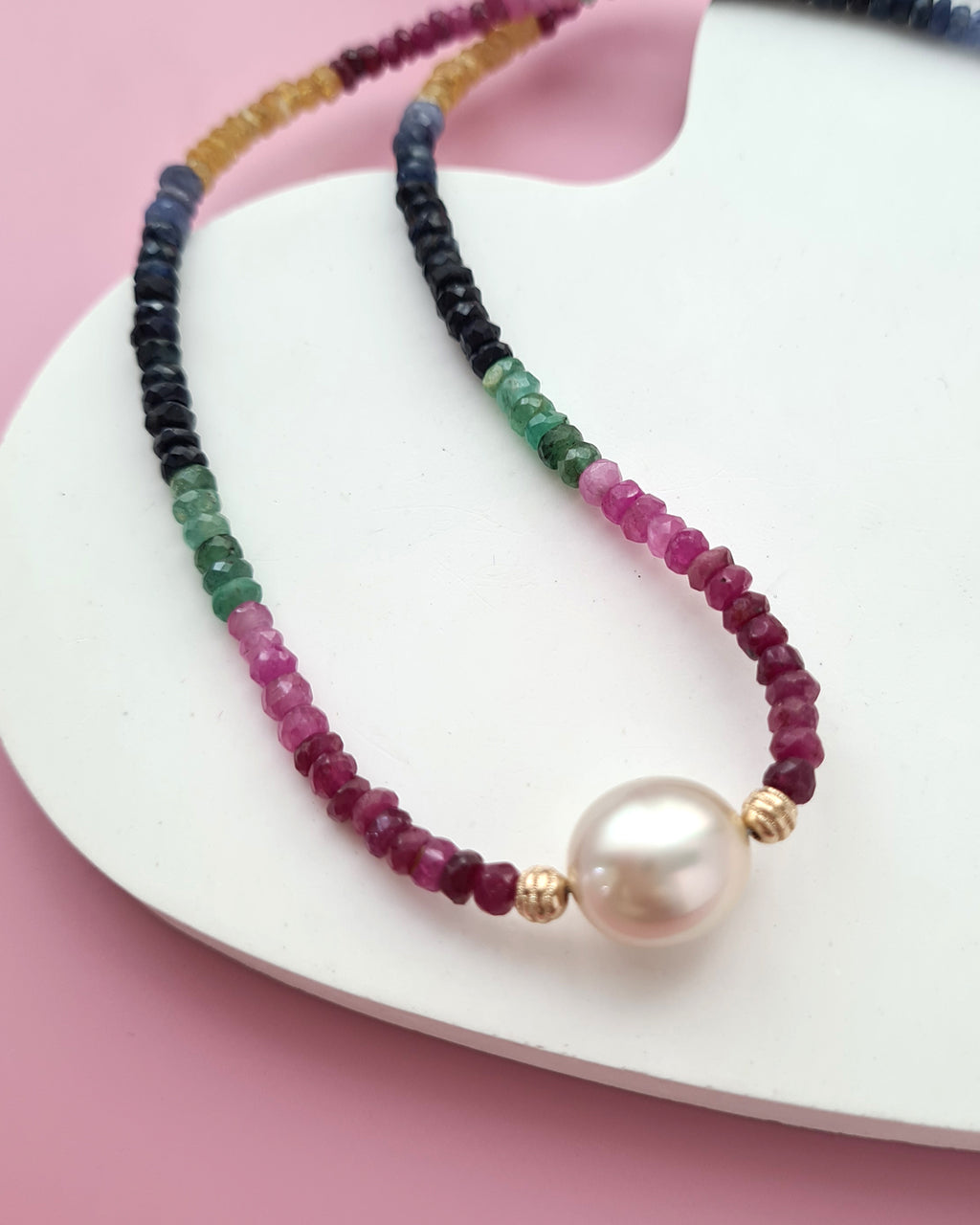 South Sea Pearl Necklace - Sapphire, Emerald and Ruby Handmade Pearl Jewelry in Singapore