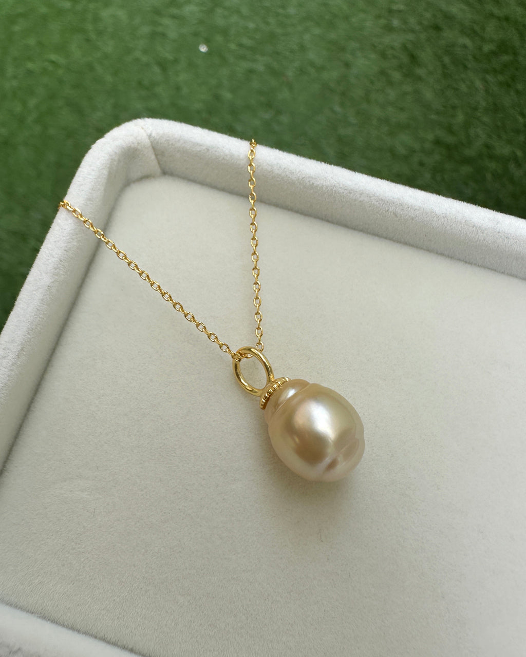 South Sea Pearl Pendant Necklace, 11mm+ baroque gold pearl necklace