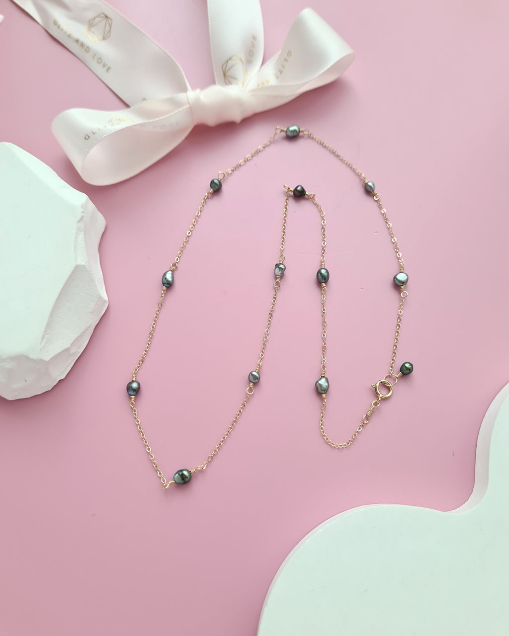 Tahitian Keshi Pearl Floating Pearl Necklace, Handmade Timeless Pearl Jewelry in Singapore