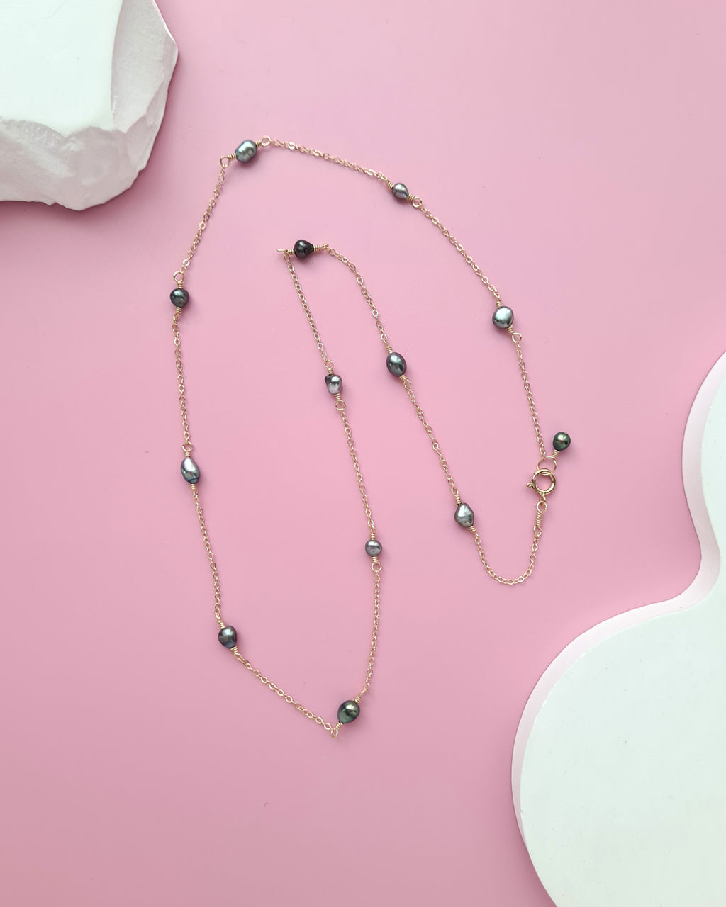 Tahitian Keshi Pearl Floating Pearl Necklace, Handmade Chic Pearl Jewelry in Singapore