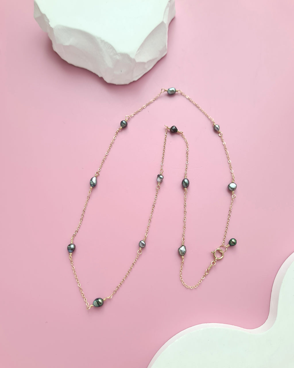 Tahitian Keshi Pearl Floating Pearl Necklace, Handmade Chic Pearl Jewelry in Singapore