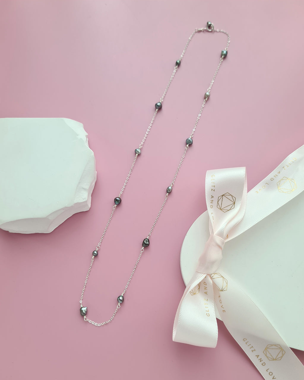 Tahitian Keshi Pearl Floating Pearl Necklace, Handmade Pearl Jewelry in Singapore