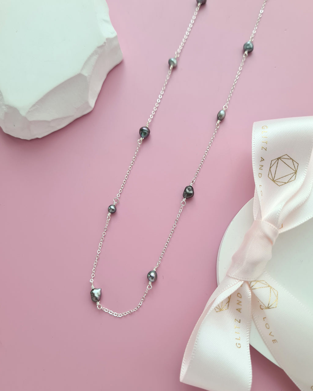 Tahitian Keshi Pearl Floating Pearl Necklace, Handmade Pearl Jewelry in Singapore