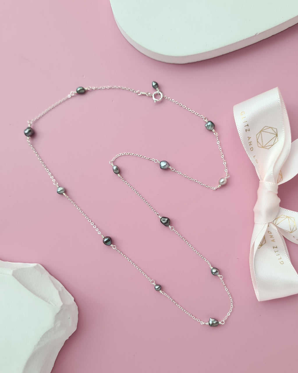 Tahitian Keshi Pearl Floating Pearl Necklace, Handmade Pearl Jewelry in Singapore