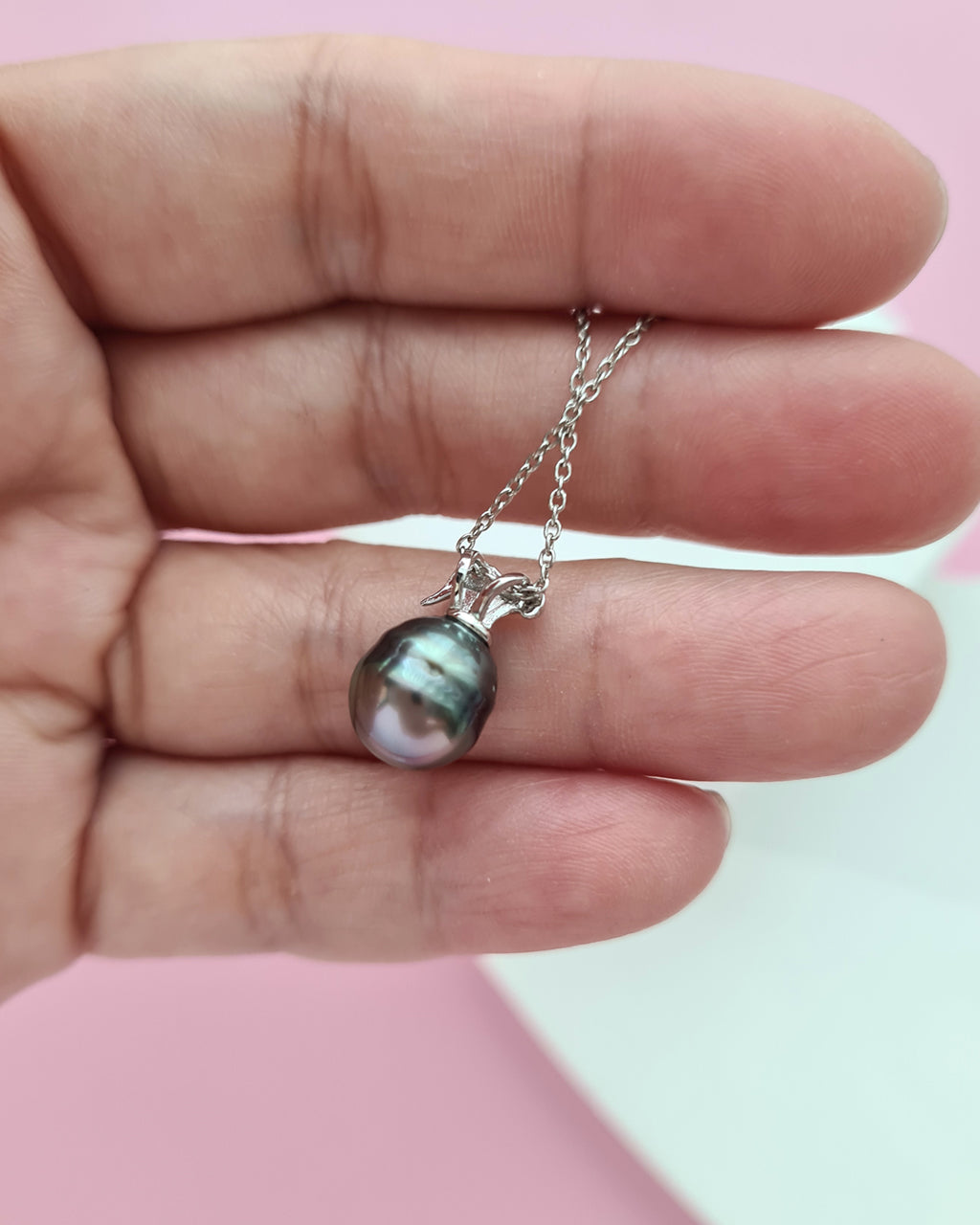 Tahitian Pearl Cat Pendant Necklace, Handmade Modern Pearl Jewelry in Singapore