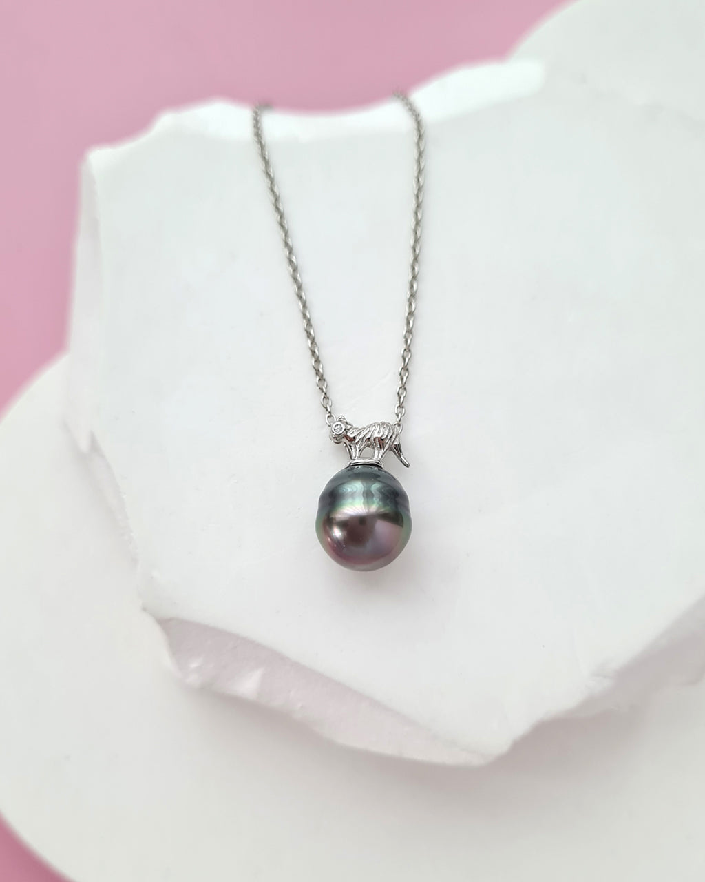 Tahitian Pearl Cat Pendant Necklace, Handmade Modern Pearl Jewelry in Singapore