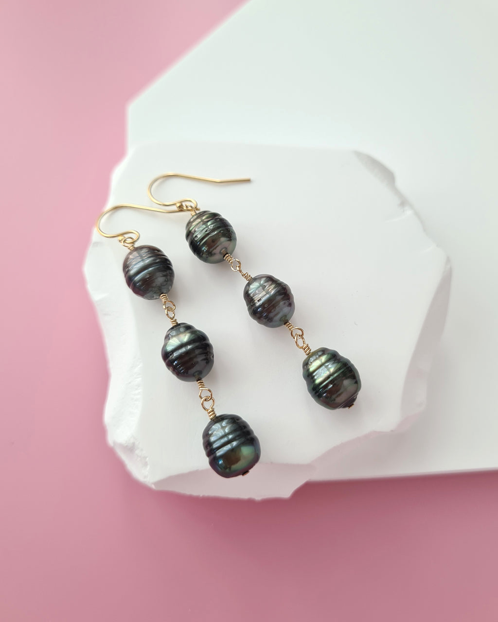 Tahitian Green Pearl Earrings with Natural Circles