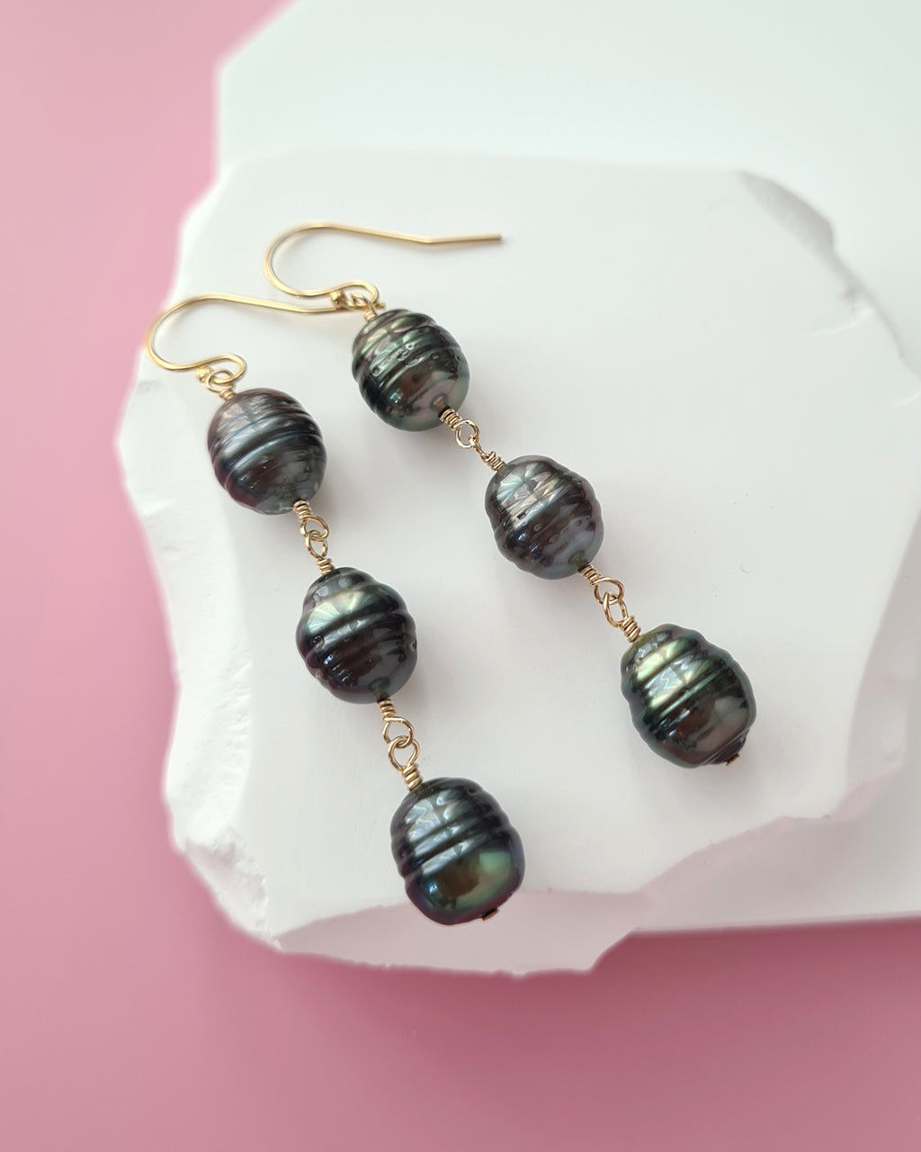 Tahitian Green Pearl Earrings with Natural Circles