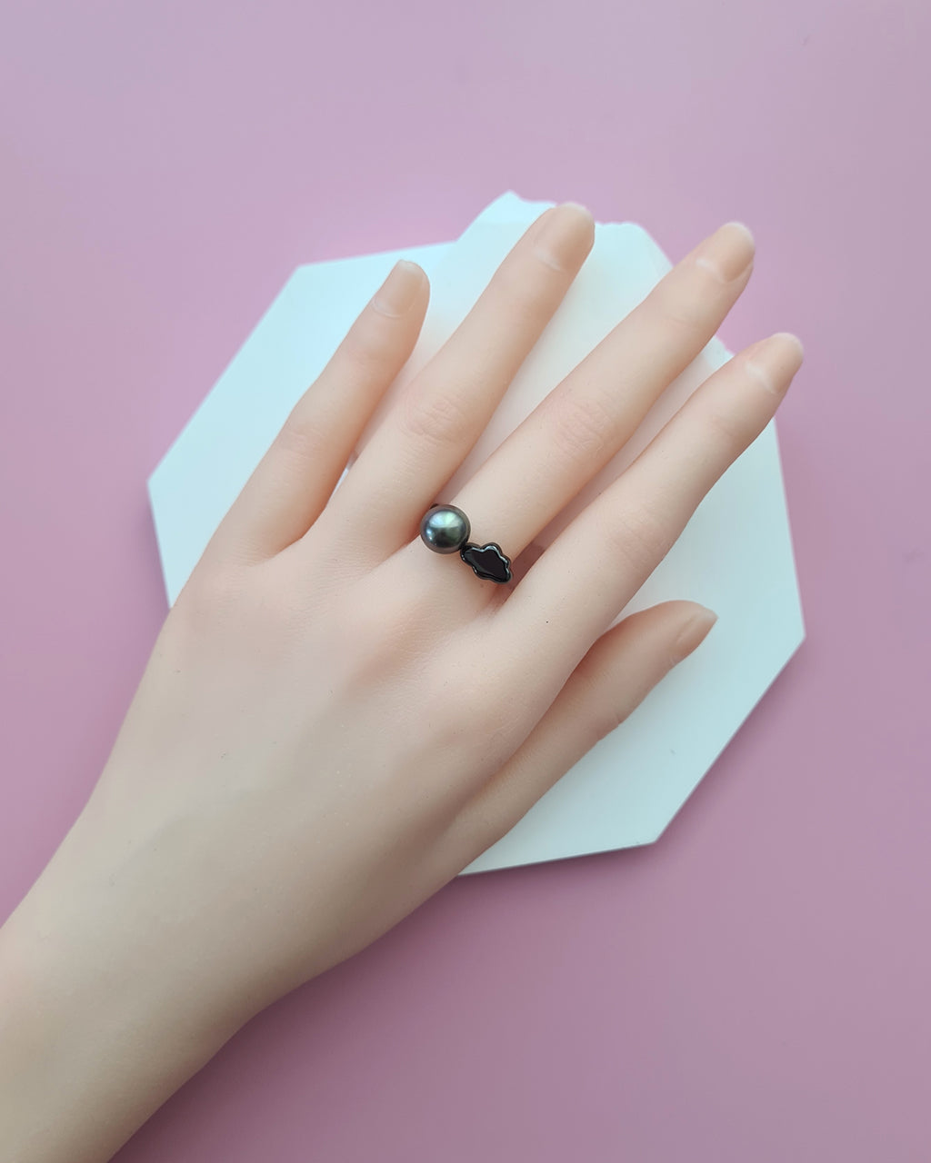 Tahitian Pearl Open Ring in Black with Rain Cloud