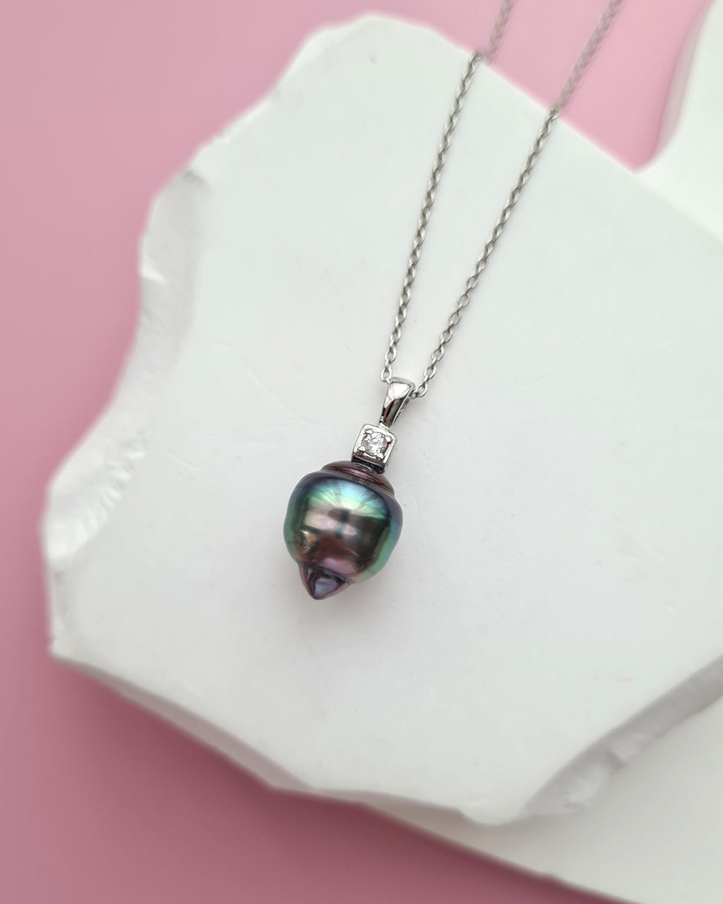 Tahitian Pearl Necklace - Silver Minimalist Pearl Drop Pendant