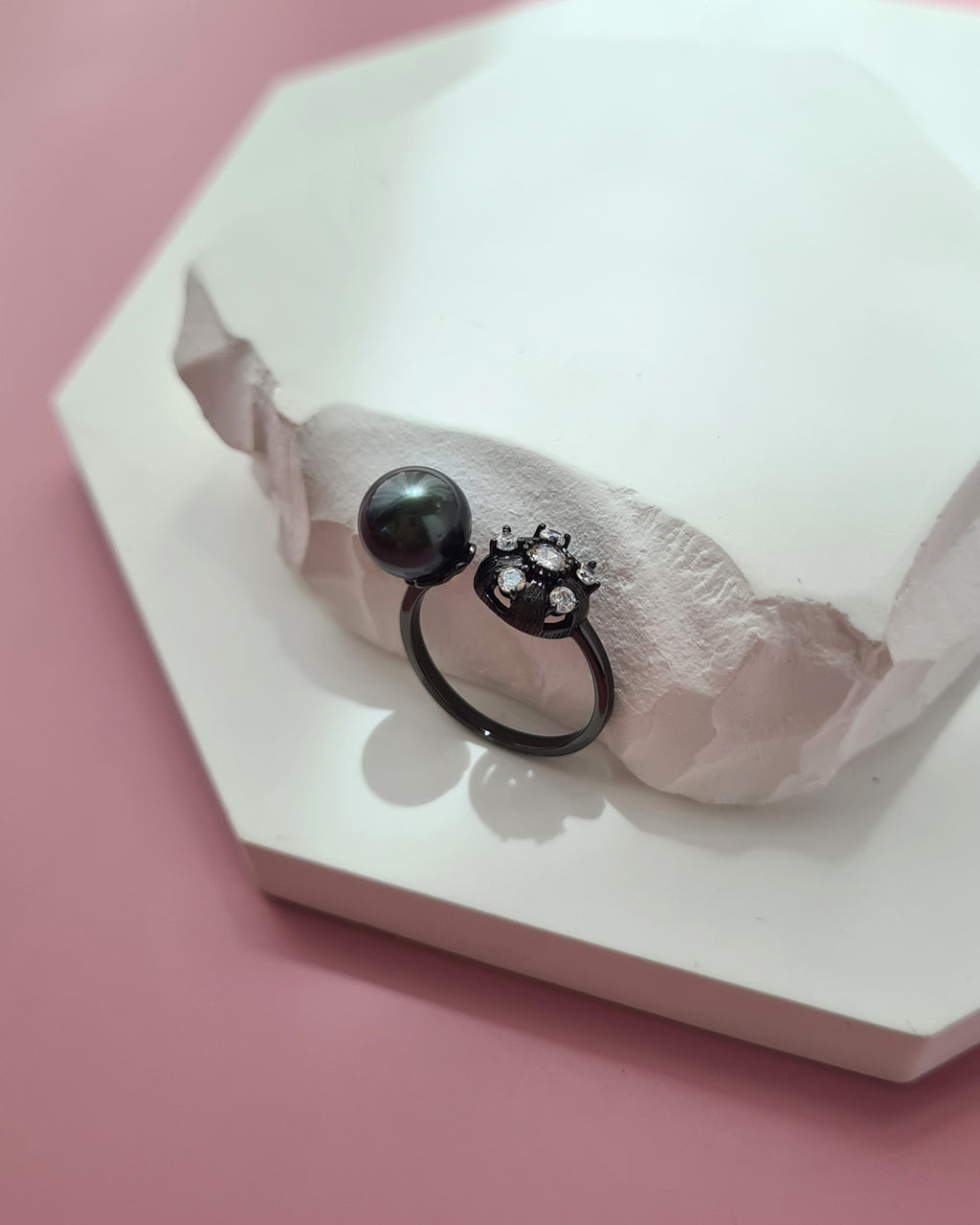 Tahitian Pearl Open Ring in Black, Contemporary Pearl Jewelry