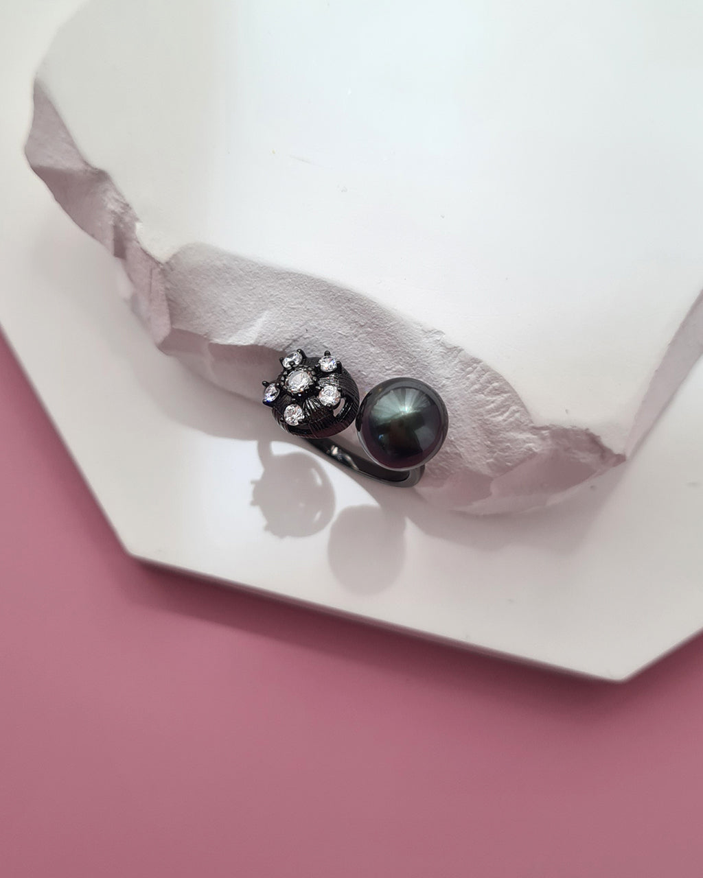 Tahitian Pearl Open Ring in Black, Contemporary Pearl Jewelry