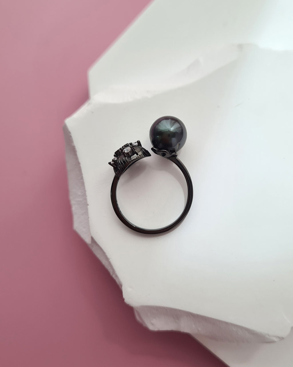 Tahitian Pearl Open Ring in Black, Contemporary Pearl Jewelry