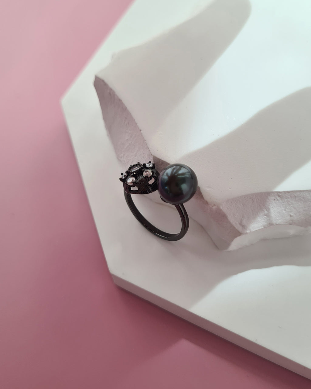 Tahitian Pearl Open Ring in Black, Contemporary Pearl Jewelry