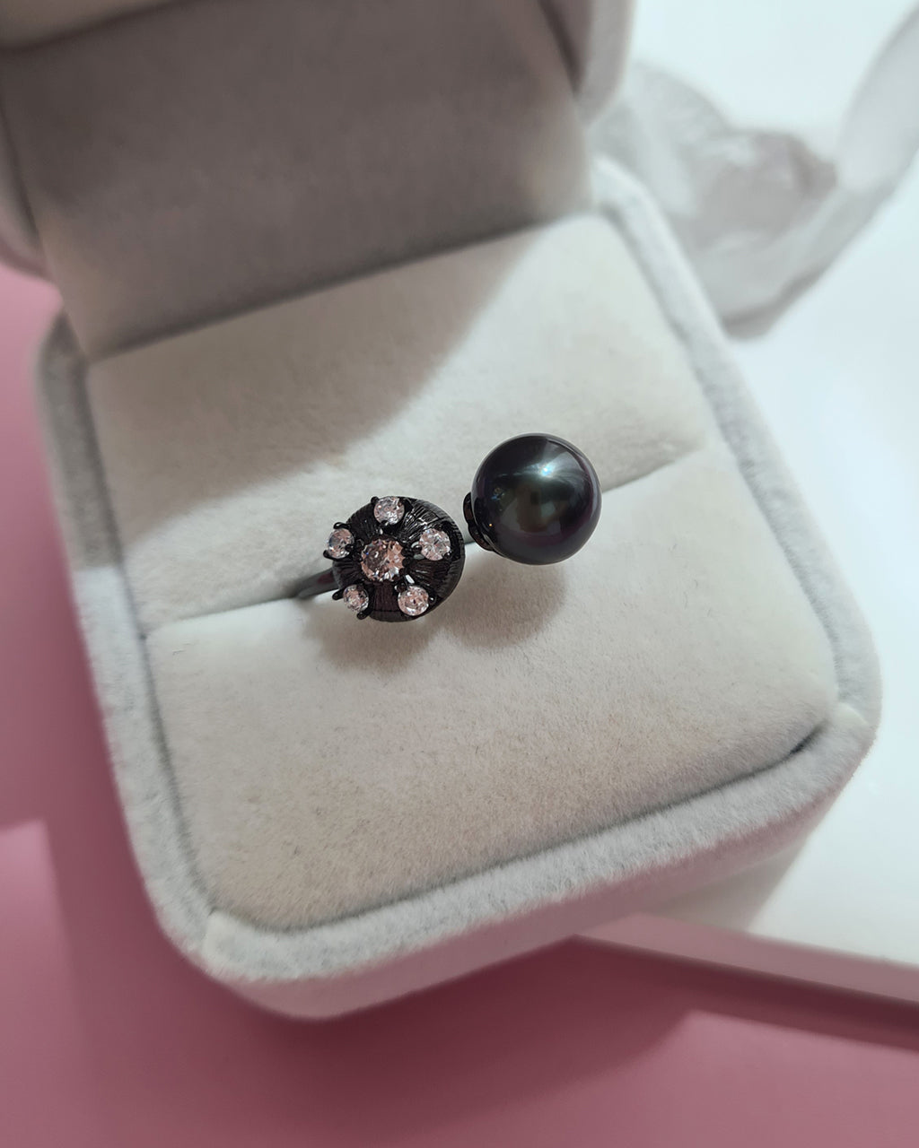 Tahitian Pearl Open Ring in Black, Contemporary Pearl Jewelry