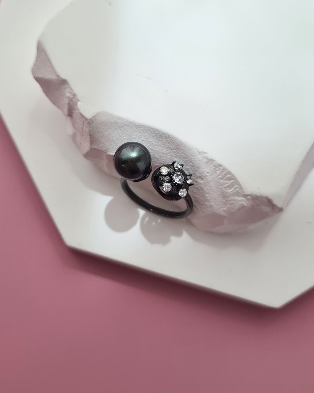 Tahitian Pearl Open Ring in Black, Contemporary Pearl Jewelry