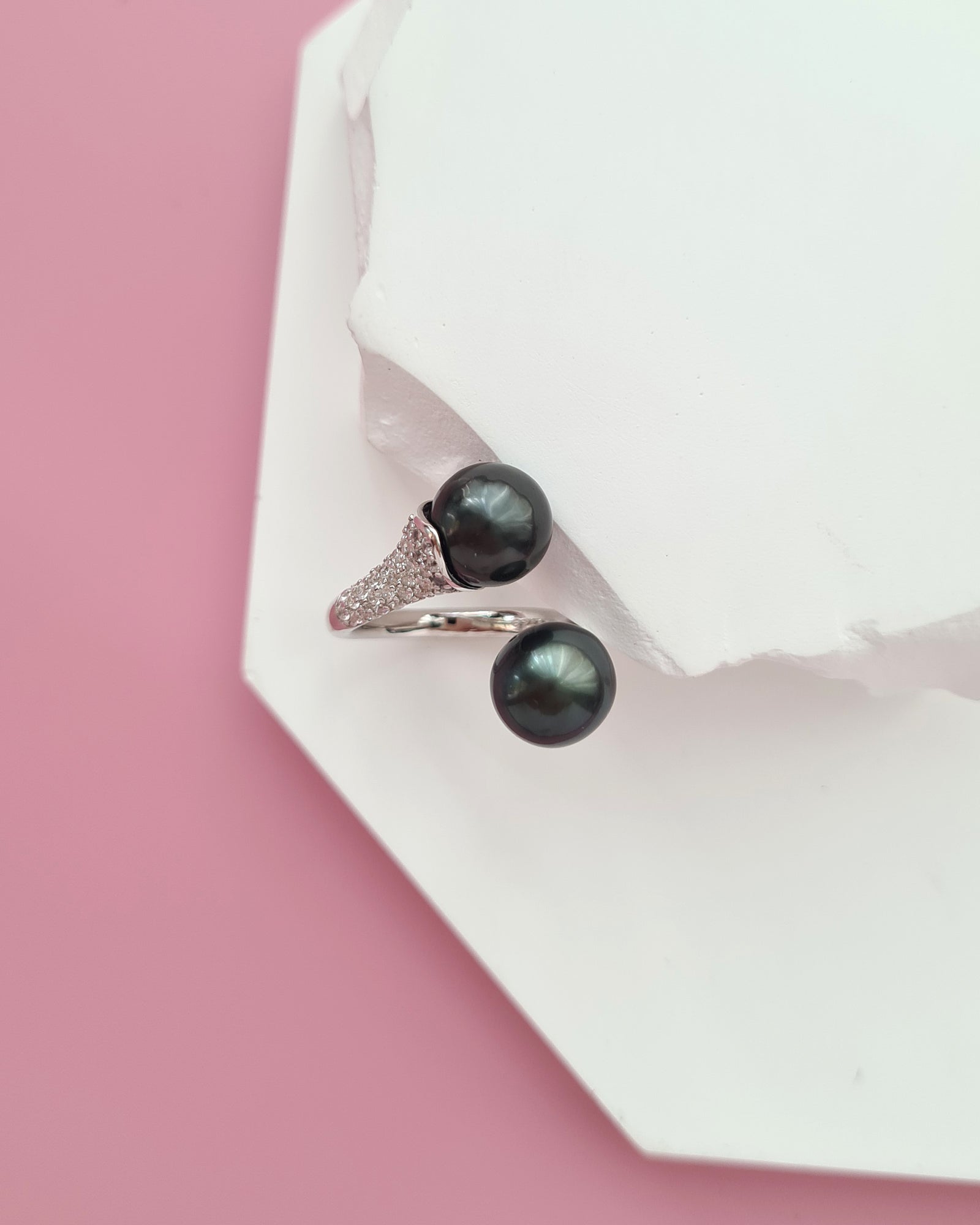Double Pearl Tahitian Pearl Open Ring