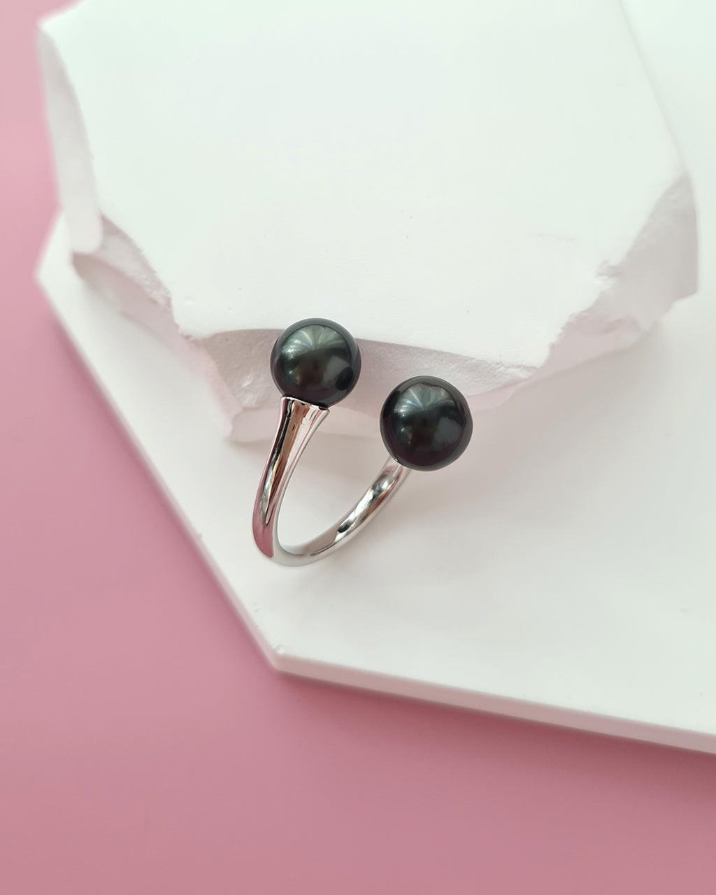Double Pearl Tahitian Pearl Open Ring, Pearl Jewelry in Singapore