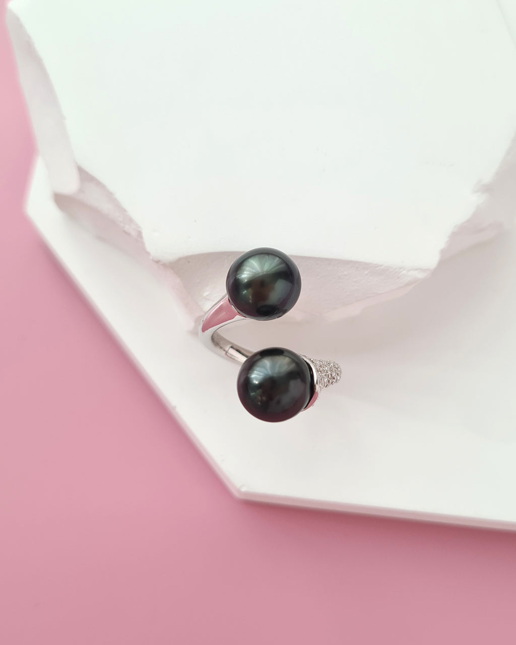 Double Pearl Tahitian Pearl Open Ring, Pearl Jewelry in Singapore