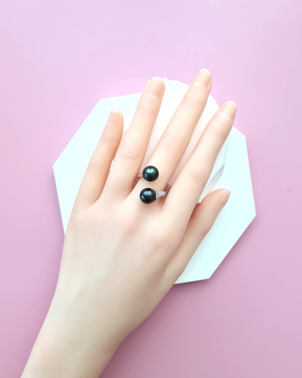 Double Pearl Tahitian Pearl Open Ring, Pearl Jewelry in Singapore