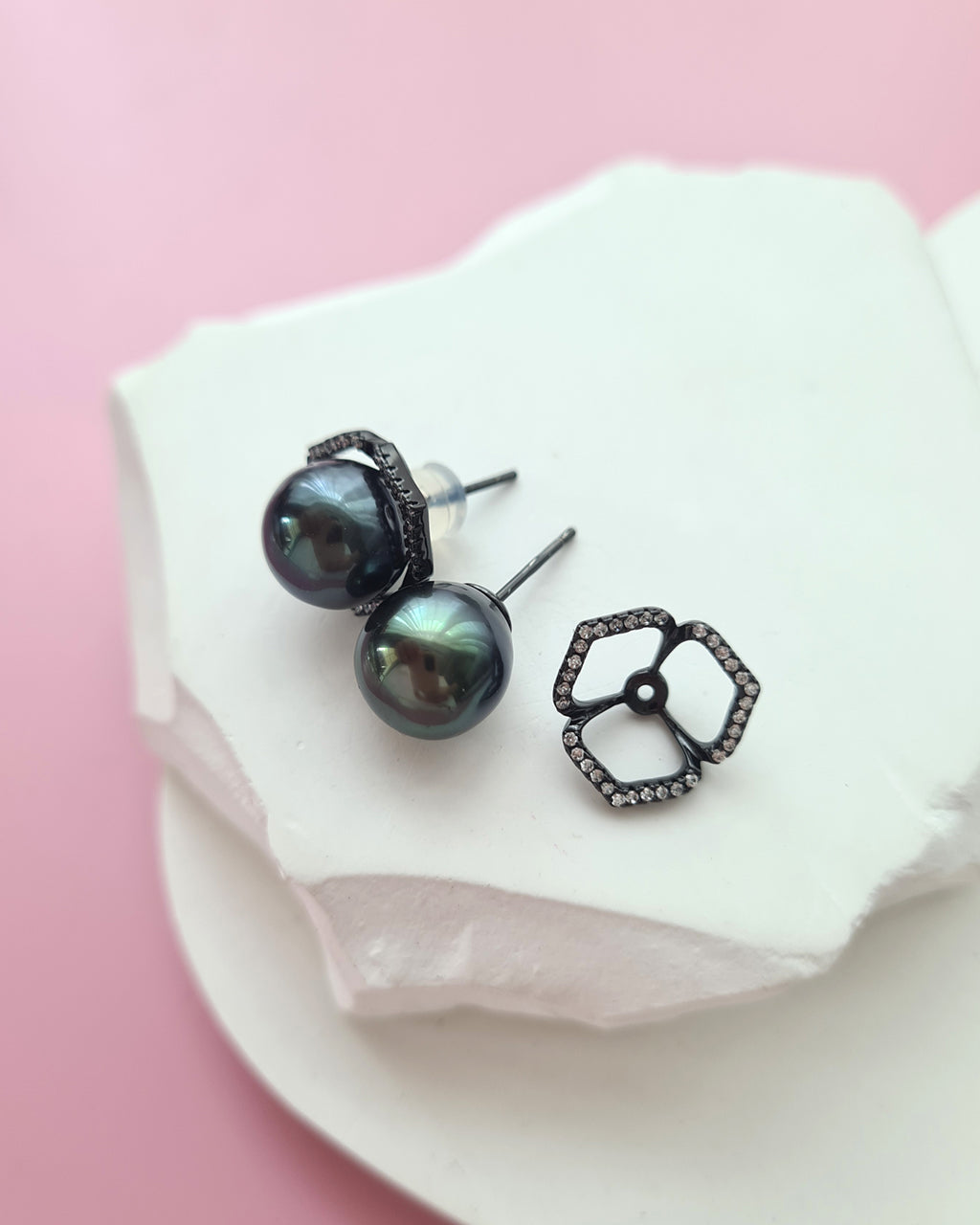Tahitian Pearl Stud Earrings with Flora Ear Jackets