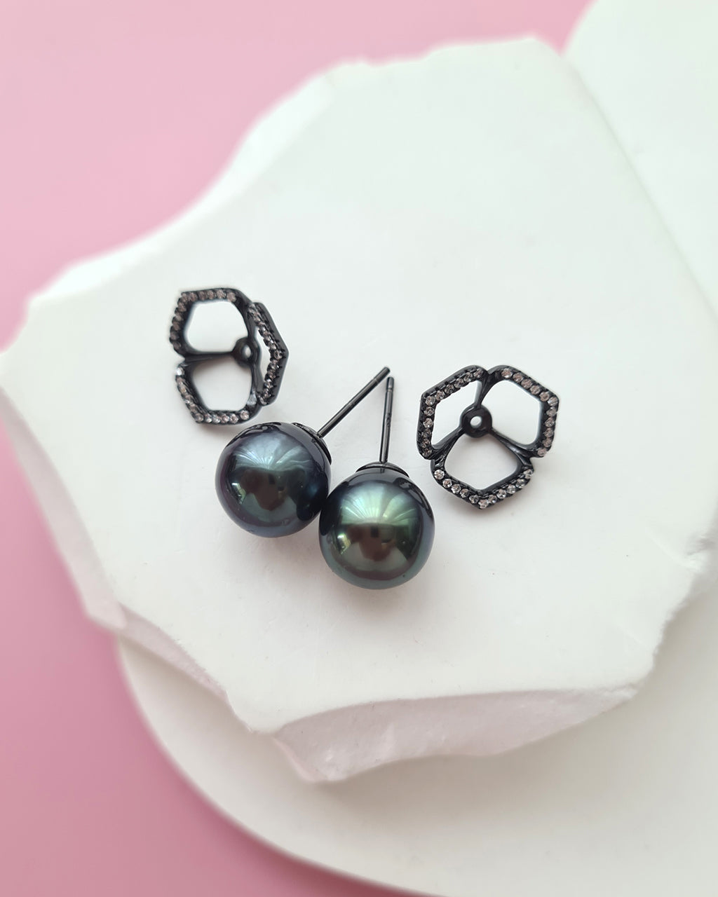 Tahitian Pearl Stud Earrings with Flora Ear Jackets