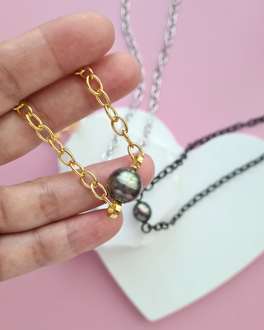 Tahitian Pearl Thick Chain Necklace - Gold Pearl Jewelry Singapore