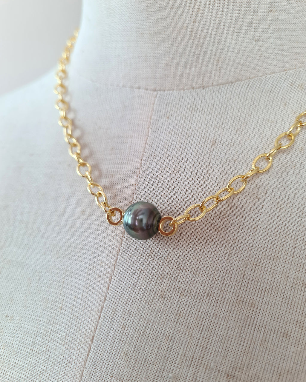 Tahitian Pearl Thick Chain Necklace - Gold Pearl Jewelry Singapore