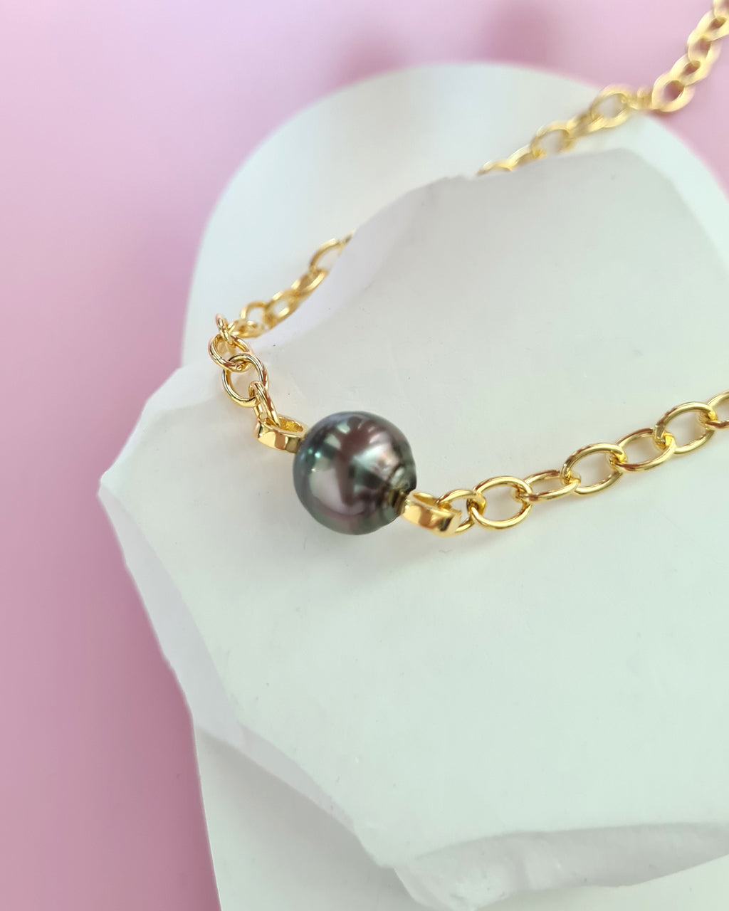 Tahitian Pearl Thick Chain Necklace - Gold Pearl Jewelry Singapore
