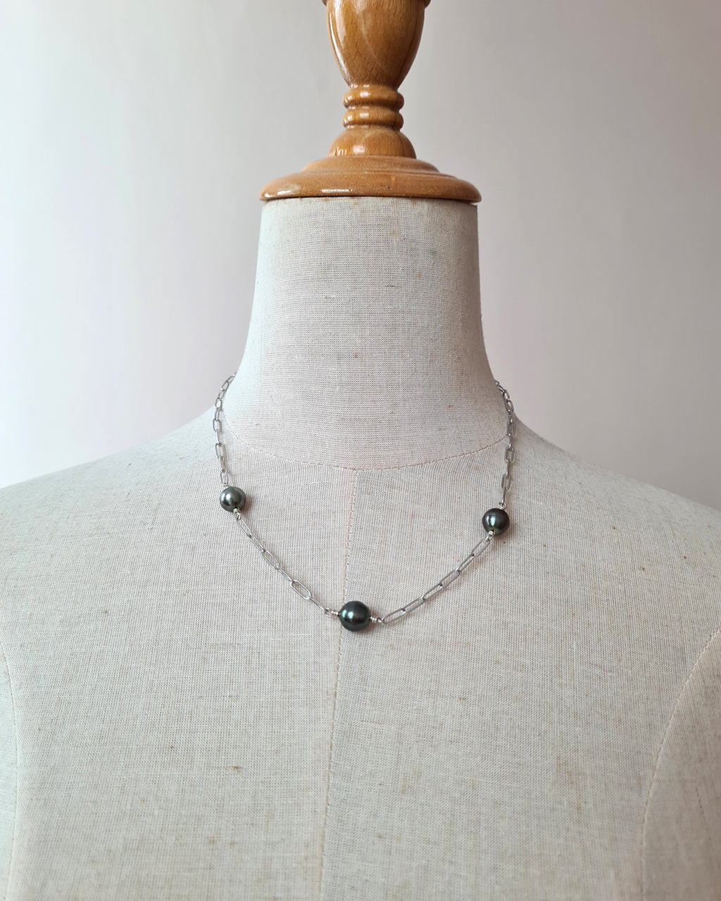 Triple Tahitian Pearl Thick Chain Necklace - Silver Pearl Jewelry in Singapore