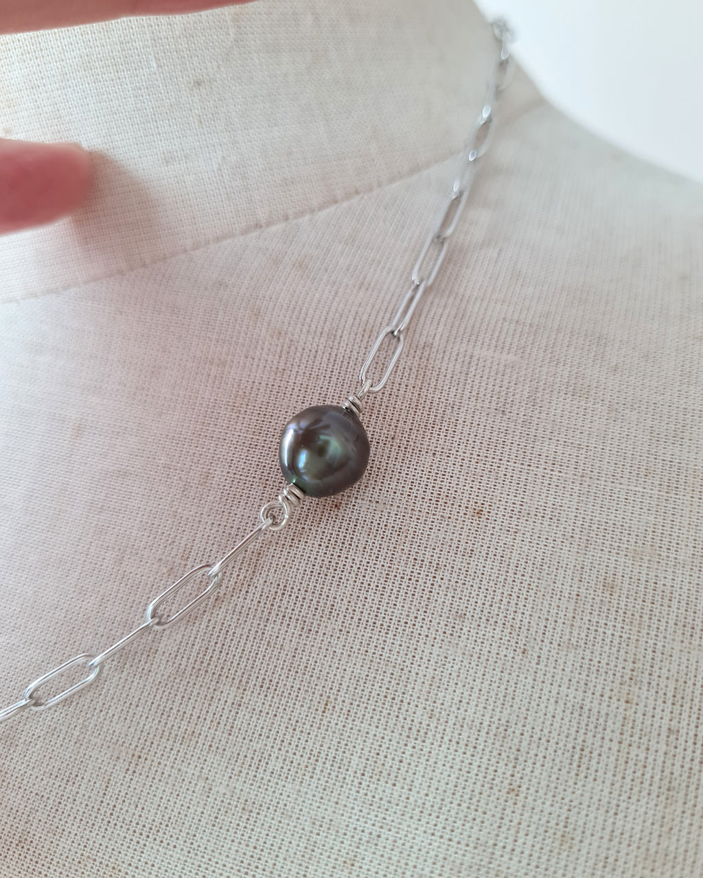 Triple Tahitian Pearl Thick Chain Necklace - Silver Pearl Jewelry in Singapore