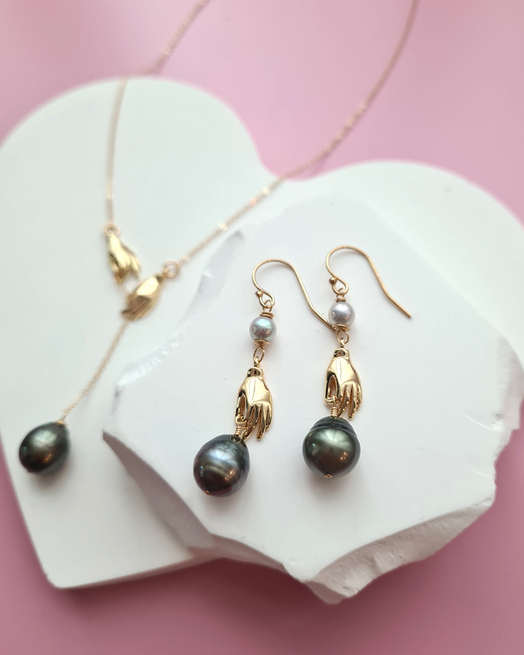 Tahitian Pearl and Akoya Pearl Earrings - Holding on, Pearl Jewelry in Singapore